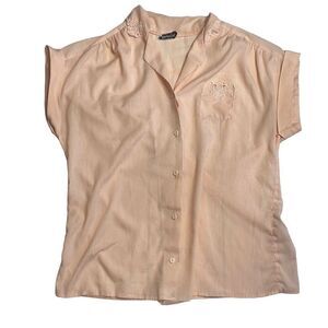 70s vintage Rhapsody Button down embroidered Top pink XL